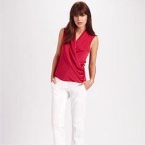 Theory Derona Draped Sleeveless Silk Blouse in Fuchsia (Size:S)